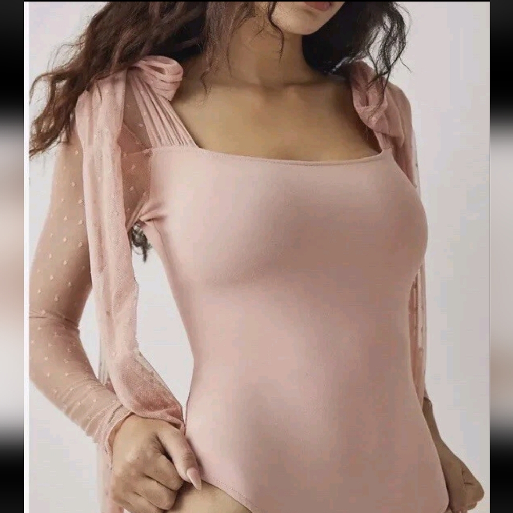 NWOT Free People Intimately Tongue Tied Bodysuit Long sleeve Blush Rose Pink S - Picture 2 of 14